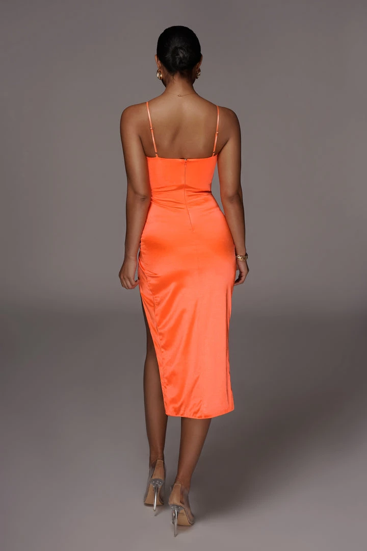 JLUXLABEL ORANGE ALDIS SATIN SLIT DRESS BACK IN 6 JLUXLABEL ORANGE ALDIS SATIN SLIT DRESS BACK IN