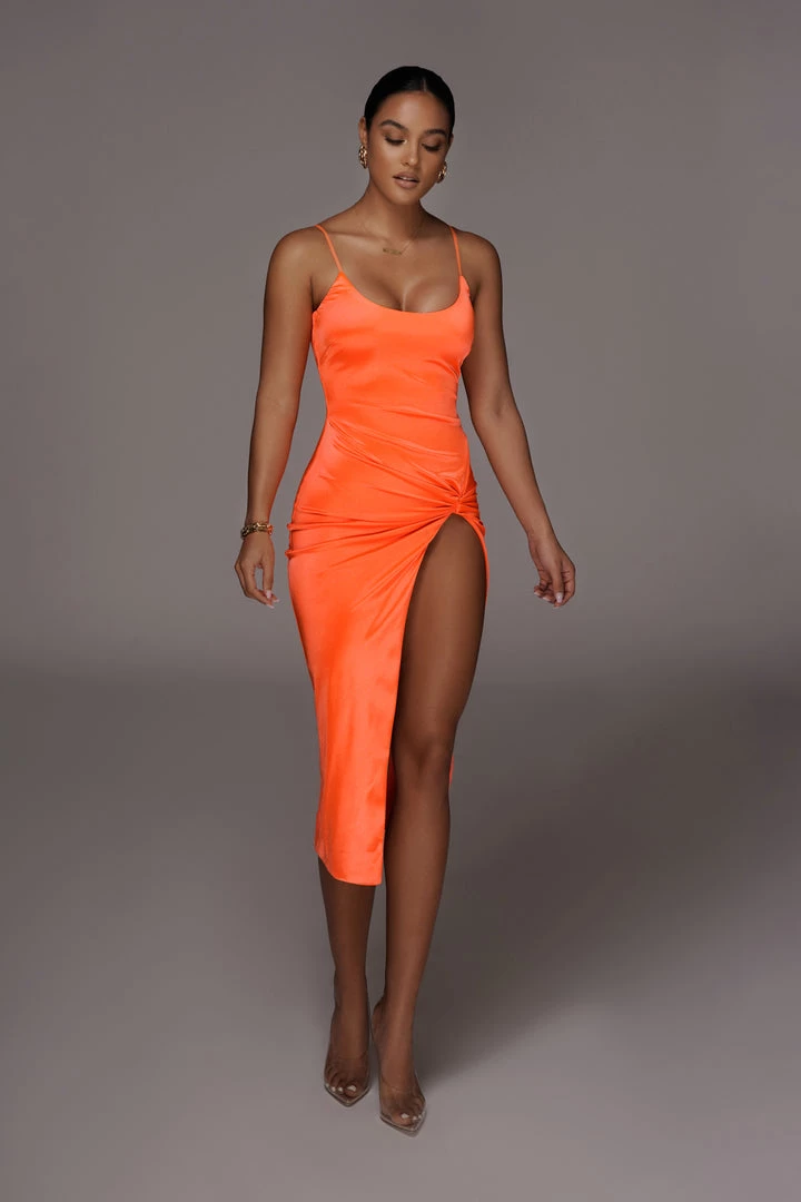 JLUXLABEL ORANGE ALDIS SATIN SLIT DRESS BACK IN 3 JLUXLABEL ORANGE ALDIS SATIN SLIT DRESS BACK IN