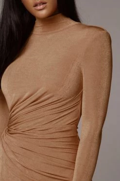 JLUXLABEL NEW ARRIVALS TAN KARA MOCK NECK DRESS