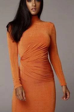 JLUXLABEL BACK IN ORANGE KARA MOCK NECK DRESS