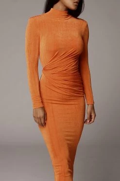 JLUXLABEL BACK IN ORANGE KARA MOCK NECK DRESS