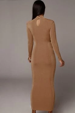 JLUXLABEL NEW ARRIVALS TAN KARA MOCK NECK DRESS