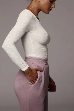 JLUXLABEL IVORY BRITTNEY RIBBED LONG SLEEVE TOP SALE