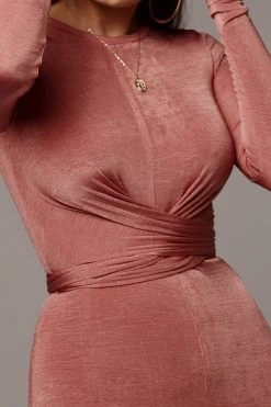 JLUXLABEL BACK IN Mauve Vida Front Tie Dress