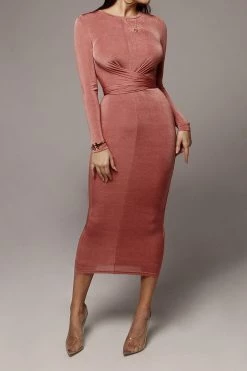 JLUXLABEL BACK IN Mauve Vida Front Tie Dress