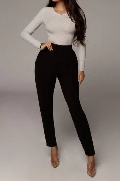 JLUXLABEL GREY BRITTNEY RIBBED LONG SLEEVE TOP SALE