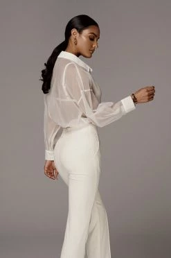 JLUXLABEL WHITE BLAKE SHEER BUTTON UP BACK IN