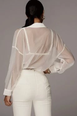JLUXLABEL WHITE BLAKE SHEER BUTTON UP BACK IN