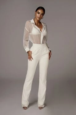 JLUXLABEL WHITE BLAKE SHEER BUTTON UP BACK IN