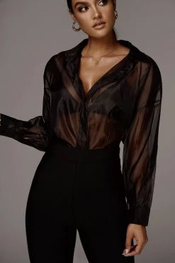 JLUXLABEL BACK IN BLACK BLAKE SHEER BUTTON UP