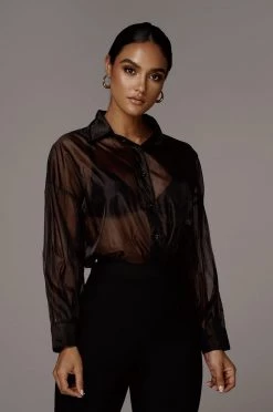 JLUXLABEL BACK IN BLACK BLAKE SHEER BUTTON UP