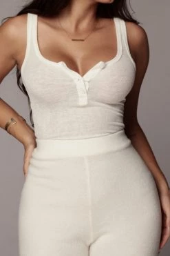 JLUXLABEL Ivory Buttoned Ribbed Tank BACK IN 15 JLUXLABEL Ivory Buttoned Ribbed Tank BACK IN