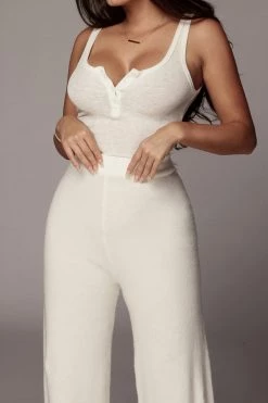 JLUXLABEL Ivory Buttoned Ribbed Tank BACK IN 19 JLUXLABEL Ivory Buttoned Ribbed Tank BACK IN