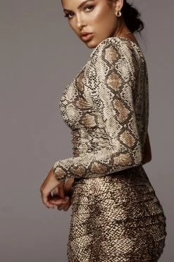 JLUXLABEL SNAKESKIN HALOW RUCHED SKIRT