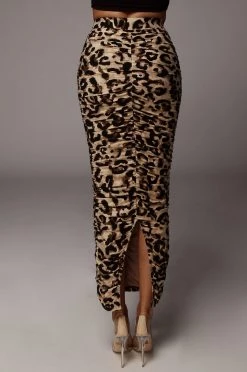 JLUXLABEL BACK IN LEOPARD HALOW RUCHED SKIRT