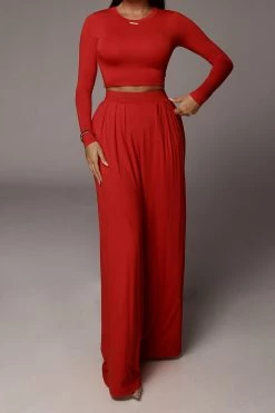 JLUXLABEL JLUXBASIX RED DEVYN WIDE LEG PANTS BACK IN