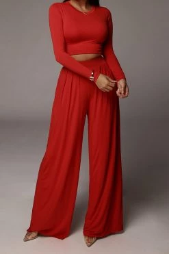 JLUXLABEL JLUXBASIX RED DEVYN WIDE LEG PANTS BACK IN
