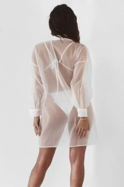 JLUXLABEL WHITE BLAKE SHEER BUTTON UP BACK IN
