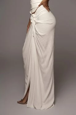 JLUXLABEL WHITE NOELIA LINEN SLIT SKIRT