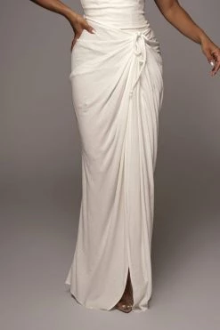 JLUXLABEL WHITE NOELIA LINEN SLIT SKIRT