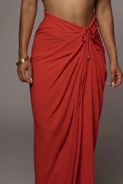 JLUXLABEL NEW ARRIVALS PERSIMMON NOELIA LINEN SLIT SKIRT