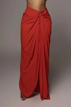 JLUXLABEL NEW ARRIVALS PERSIMMON NOELIA LINEN SLIT SKIRT