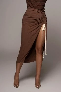 JLUXLABEL CHOCOLATE SPRING RUCHED LINEN SKIRT
