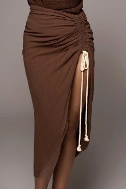 JLUXLABEL CHOCOLATE SPRING RUCHED LINEN SKIRT