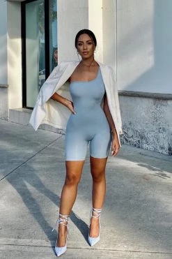 JLUXLABEL BODYBASIX SKY BLUE DOROTHY ONE SHOULDER ROMPER