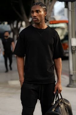 JLUXLABEL BLACK LOGAN RAW EDGE TEE SALE