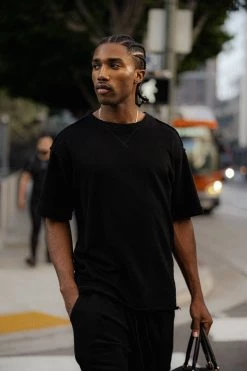 JLUXLABEL BLACK LOGAN RAW EDGE TEE SALE