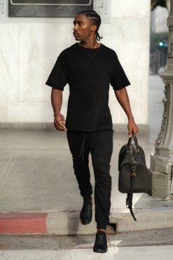 JLUXLABEL BLACK LOGAN RAW EDGE TEE SALE