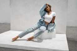 BOTTOMS NAT & LIV X JLUXLABEL CASSIS CROSSOVER ASYMMETRIC JEANS