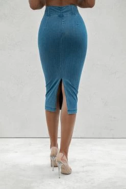 JLUXLABEL BACK IN ANITA LONG DENIM SKIRT