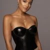 JLUXLABEL BLACK XENIA FAUX LEATHER BODYSUIT SALE