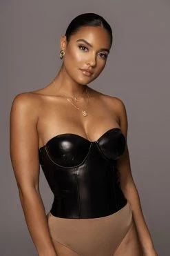 JLUXLABEL BLACK XENIA FAUX LEATHER BODYSUIT SALE