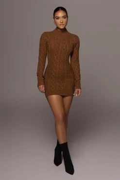 JLUXLABEL BROWN YOU'RE THE ONE SWEATER DRESS SALE