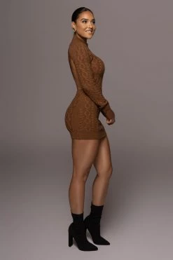 JLUXLABEL BROWN YOU'RE THE ONE SWEATER DRESS SALE