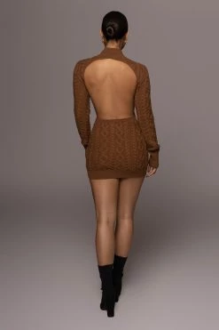 JLUXLABEL BROWN YOU'RE THE ONE SWEATER DRESS SALE