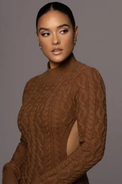 JLUXLABEL BROWN YOU'RE THE ONE SWEATER DRESS SALE