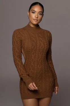 JLUXLABEL BROWN YOU'RE THE ONE SWEATER DRESS SALE