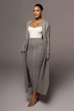 JLUXLABEL GREY MISSY CABLE SWEATER MIDI SKIRT