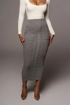 JLUXLABEL GREY MISSY CABLE SWEATER MIDI SKIRT