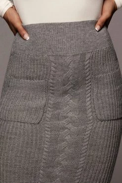 JLUXLABEL GREY MISSY CABLE SWEATER MIDI SKIRT