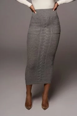 JLUXLABEL GREY MISSY CABLE SWEATER MIDI SKIRT