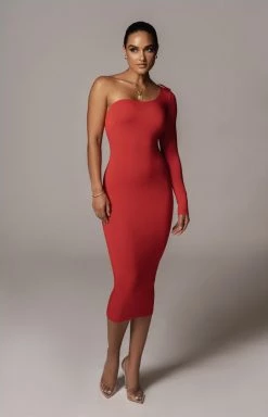 JLUXLABEL JLUXBASIX RED EM ONE SHOULDER BASIC DRESS