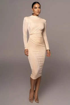 JLUXLABEL BUTTERCREAM KARA MOCK NECK DRESS NEW ARRIVALS