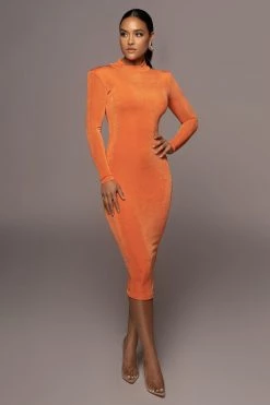 JLUXLABEL NEW ARRIVALS ORANGE AUDETTE TURTLENECK DRESS