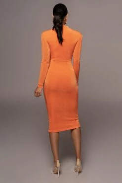 JLUXLABEL NEW ARRIVALS ORANGE AUDETTE TURTLENECK DRESS