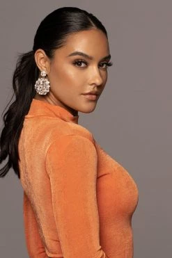 JLUXLABEL NEW ARRIVALS ORANGE AUDETTE TURTLENECK DRESS